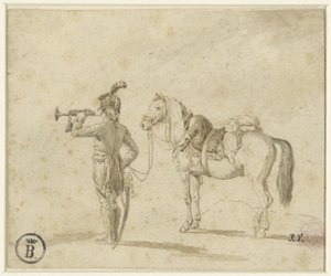 馬の隣のトランペッター 作： Emile Jean Horace Vernet