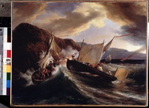 海戦です。 Horace Vernet (1789-1863) による絵画。 キャンバスに油彩、54 x 70 cm 作： Emile Jean Horace Vernet