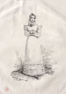 若い女性が立っています。 作： Emile Jean Horace Vernet