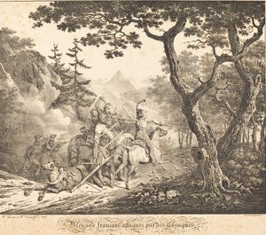 コサックに襲われた負傷したフランス人 作： Horace Vernet and Hippolyte Lecomte