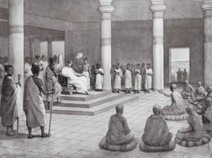 質問するミリンダ王、紀元前140年（リトグラフ） 作： Horace van Ruith