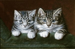 二匹のぶち猫（キャンバスに油彩） 作： Horatio Henry Couldery