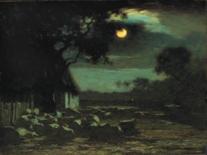 羊飼い、ムーンライト、1906年。 作： Horatio Walker