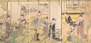 詩の三神を称える：詩を構成する女性、ca。 1792年。 作： Hosoda Eishi