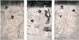 夕暮れ時の蛍狩り1796-97（木版画）