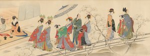 19世紀初頭、幸運の3つの神々が吉原を訪れます。 作： Hosoda Eishi