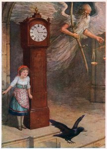 「Father time going fly out.」、「Italian Fairy Tales」より、Lilia E. Romano 著、Raphael Tuck & Sons 発行 (カラー リソ)