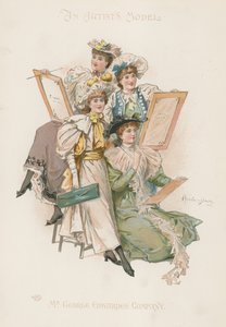製図板を持つ4人の着飾った女性のグループ（カラーリトグラフ） 作： ハワードデイビー
