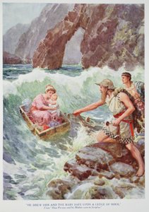 「彼は彼女と赤ん坊を無事に岩の棚の上に引き寄せた」（カラーリソ） 作： Howard Davie