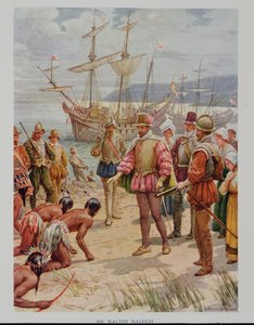 バージニアに上陸するサー・ウォルター・ローリー (1552-1618)