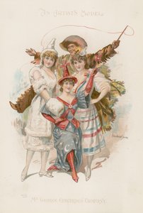 衣装を着た3人の女性ダンサーと鞭を持つ男性（カラーリトグラフ） 作： ハワードデイビー