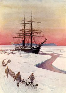 McMurdo Sound で「Terra Nova」を降ろす (カラー リソ) 作： Howard Davie