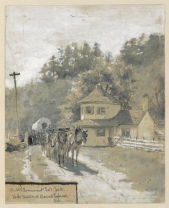 記事のイラストを描いた、ウェストワード バウンド エクスプレスのある旧政府料金所 作： Howard Pyle
