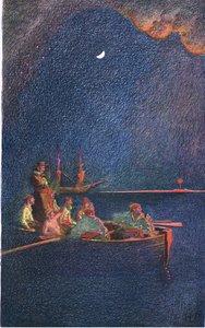 船を燃やす、ハーパー＆ブラザーズ発行のハワードパイルズオブパイレーツの本、1921年 作： Howard Pyle