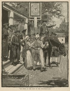 彼は風見鶏のサインで止まる 作： Howard Pyle