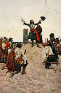 ハーパーズ誌に掲載された国「ルイジアナ」の洗礼ラサール、1905 作： Howard Pyle