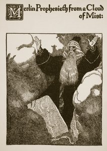 霧の雲からのマーリン預言者、「ローンセロット卿とその仲間たちの物語」、1907年のイラスト 作： Howard Pyle
