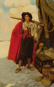 The Buccaneer Was a Picturesque Fellow、ハワード パイル著「The Fate of Treasure Town」より、1905 年 12 月のハーパーズ マンスリー マガジンに掲載 (キャンバスに油彩) 作： Howard Pyle