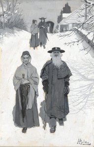 The Dunkers - Going to Meeting、Harper に掲載されたイラストのドローイング 作： Howard Pyle