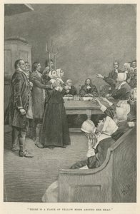 彼女の頭の周りに黄色い鳥の群れがあります 作： Howard Pyle
