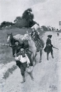 カナダへ向かう途中の難民難民、ウッズローウィルソンによる「コロニーと国家」のイラスト、パブ。ハーパーの雑誌、1901 作： Howard Pyle