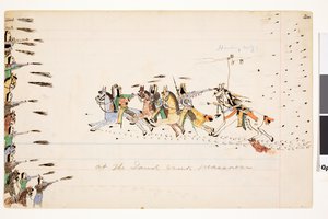 サンドクリーク大虐殺、1874-75（ペン、インク、台帳のインク） 作： Howling Wolf