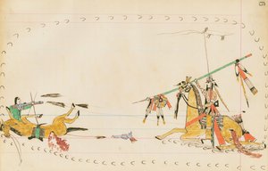 ハウリングウルフともう一人の戦士、1874-75（元帳にペン、インク、トイレ） 作： Howling Wolf