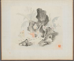 古い詩を描いた風景画のアルバム：ロッキーグローブで遊ぶ子供たち、1700年代。 作： Hua Yan