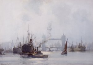 下のプールからのタワーブリッジ、1925年頃（水彩、紙）