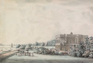 1797年以降、カルカッタのフーグリー川のほとりにあるテインマス夫人の庭の家 作： Hubert Cornish