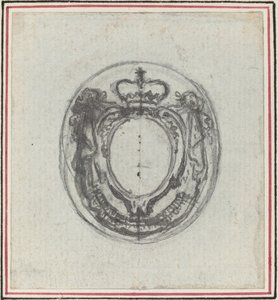 王冠とスワッグをあしらったアーモリアル カルトゥーシュ 作： Hubert Francois Gravelot