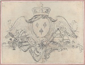 翼と科学機器を備えたフランス国王の紋章 作： Hubert Francois Gravelot