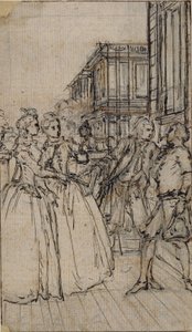 通りにいる 2 人の淑女と 2 人の紳士の文学的な挿絵 作： Hubert Francois Gravelot