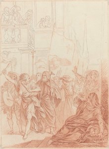 彼らのクレイジーな会社を遠くから見ているマイエンヌ... 作： Hubert Francois Gravelot