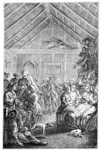 冬の集会、1885年。 作： Hubert Francois Gravelot