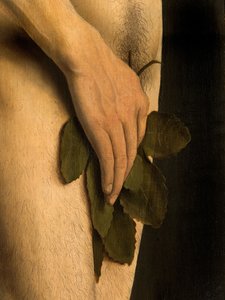 ゲントの祭壇画の左翼からのアダムの詳細 作： Hubert & Jan van (1390 1441) Eyck