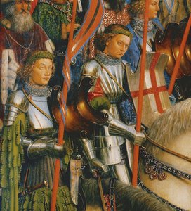ヘントの祭壇画の左側から見たキリストの騎士の詳細 作： Hubert & Jan van (1390 1441) Eyck