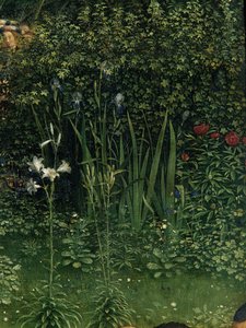 ゲントの祭壇画からの神秘的な子羊の崇拝、中央パネルの下半分の詳細 作： Hubert & Jan van (1390 1441) Eyck