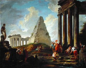 アキレスの墓の前のアレキサンダー大王 作： Hubert Robert