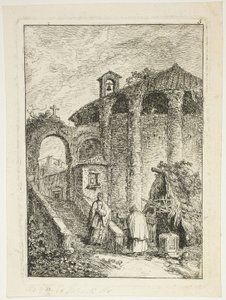 エンシェント テンプル、『ローマの夕べ』のプレート 5 作： Hubert Robert