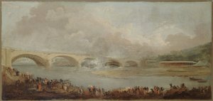 フランス語：1772年9月22日、ヌイイ橋の爆破 作： ヒューバート・ロバート