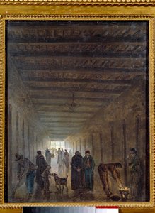 フランス革命"Les corridors de la prison Saint Lazare en 1793" ユベール・ロベール(1733-1808)の絵画 1793年 日。0.4x0.32 m パリ、カルナヴァレ美術館