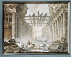 絵画寺院跡の群れ（油彩・キャンバス 作： Hubert Robert
