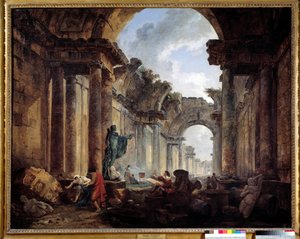 廃墟と化したルーヴル美術館大回廊の想像図 絵画：ユベール・ロベール（1733-1808）日。1,14x1,46 m.