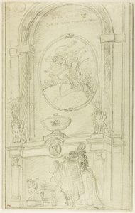 煙突を前にしたカップルのいる室内 作： Hubert Robert