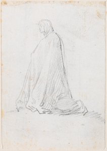フード付きローブでひざまずく図 [裏面] 作： Hubert Robert