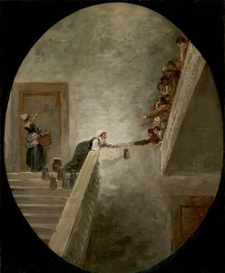 La distribution du lait a la prison Saint Lazare - サン・ラザール監獄での牛乳の分配 Robert, Hubert (1733-1808), ca 1794 - 油彩・紙, 36,8x30,2 - Private Collection 作： Hubert Robert