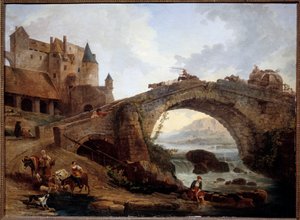 橋のある風景画 ユベール・ロベール（1733-1808）作 1776年 日0,76x1,04 m モンペリエ musee Fabre 作： Hubert Robert