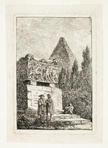 ピラミッドと石棺のある風景、『ローマ・ソワレ』より6枚目 作： Hubert Robert