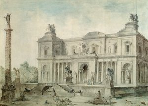 ルミュゼデアンティーク、1800年頃（チョーク、ペン、インク、紙にトイレ） 作： Hubert Robert